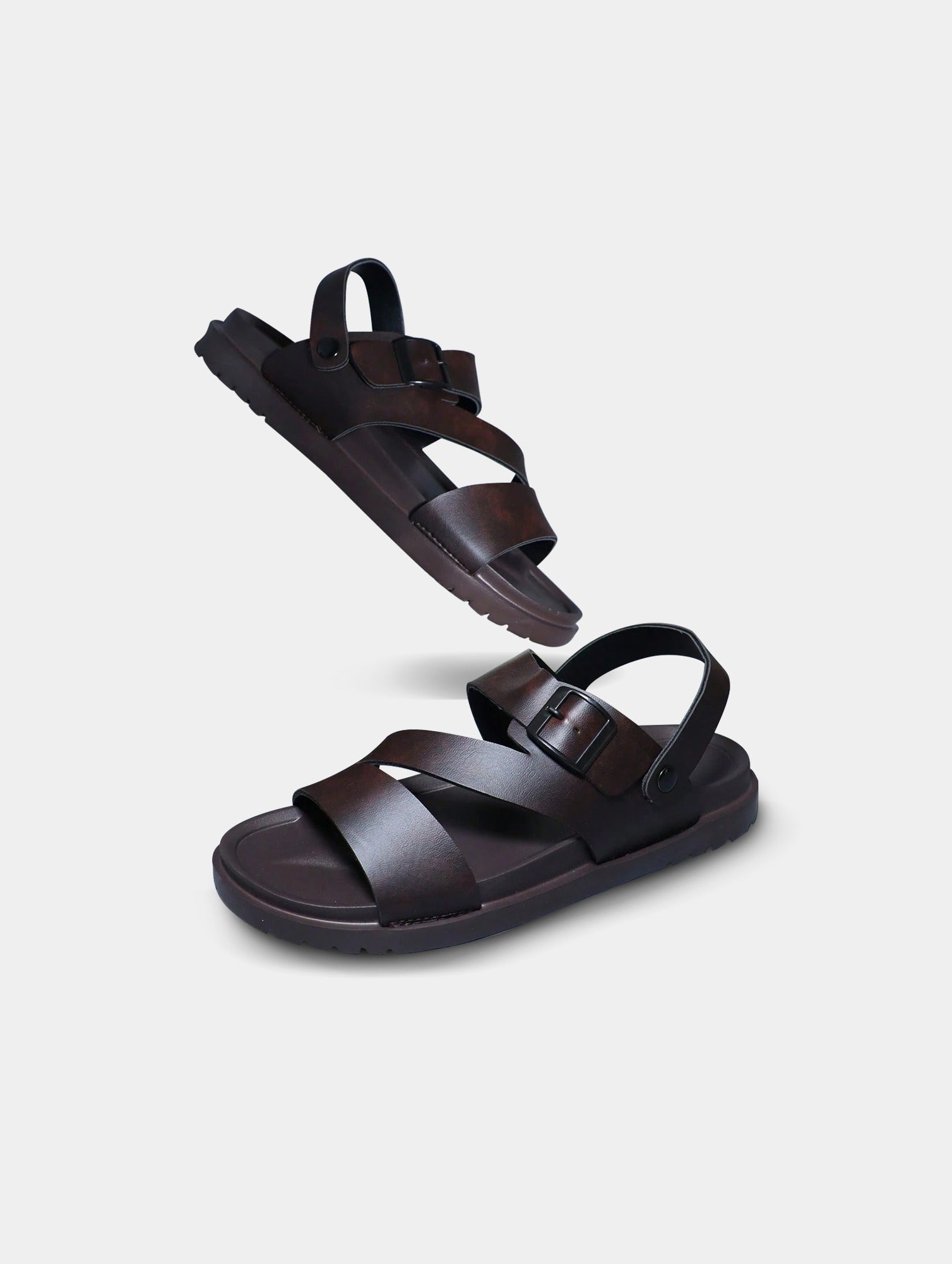 Men's Brown PU Dual-Use Sandals