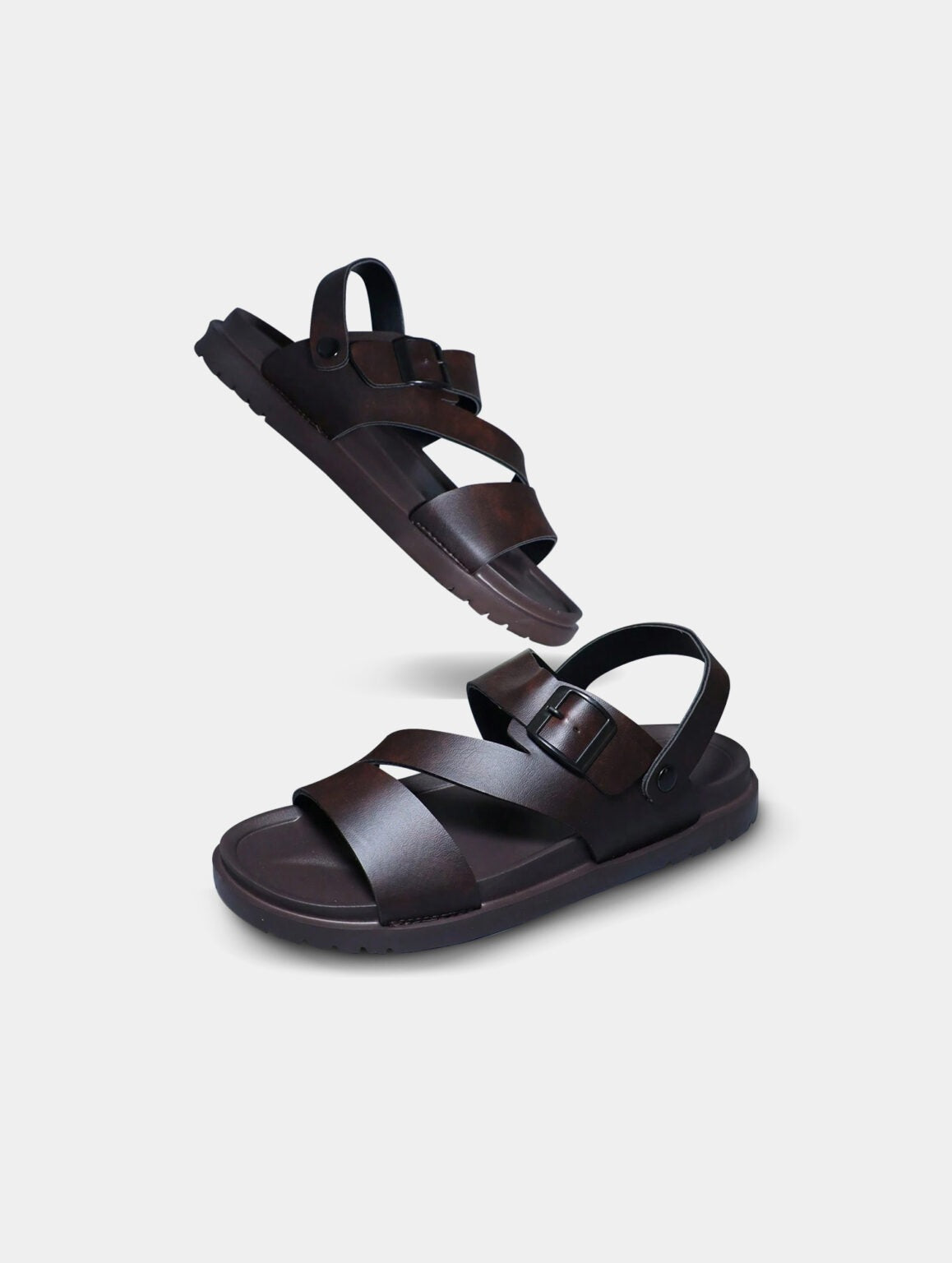 Men's Brown PU Dual-Use Sandals