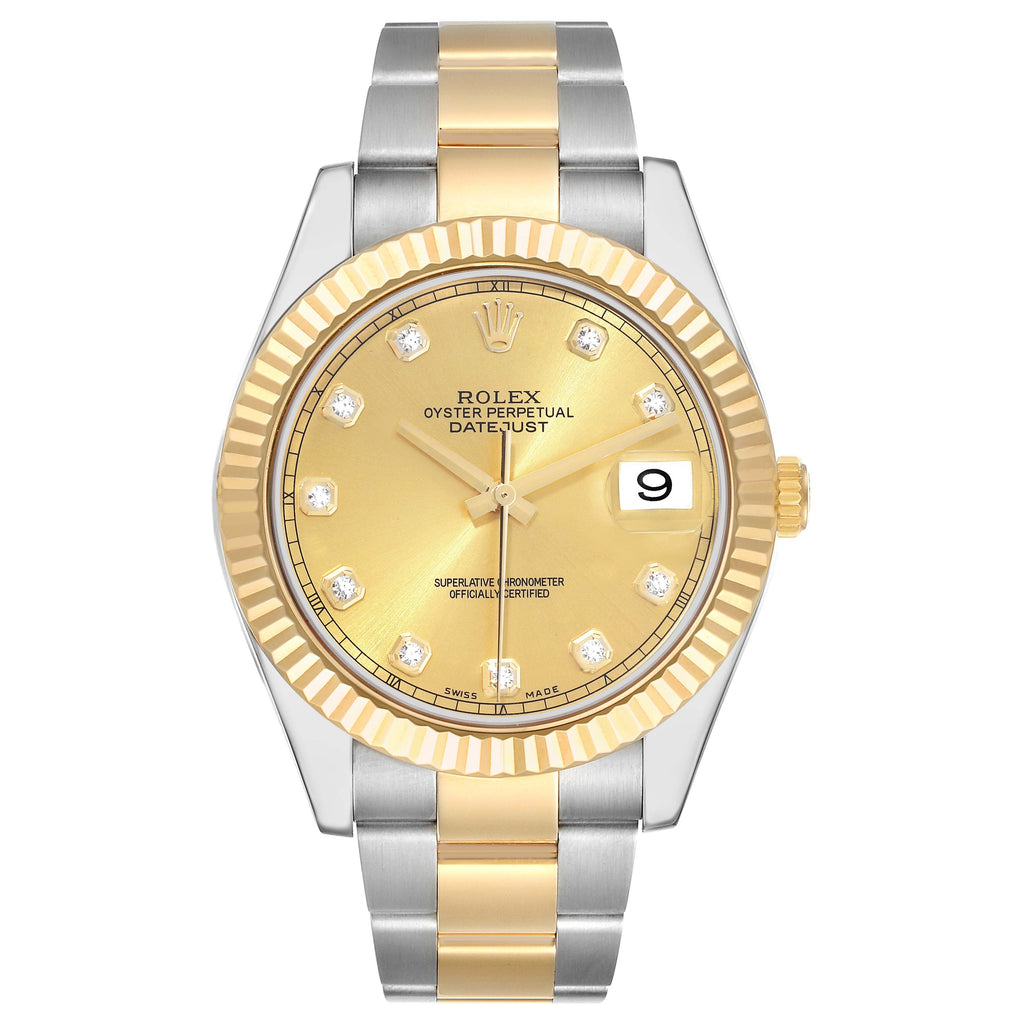 Datejust II Steel Yellow Gold Diamond Mens Watch 116333 Box Card 41.0mm