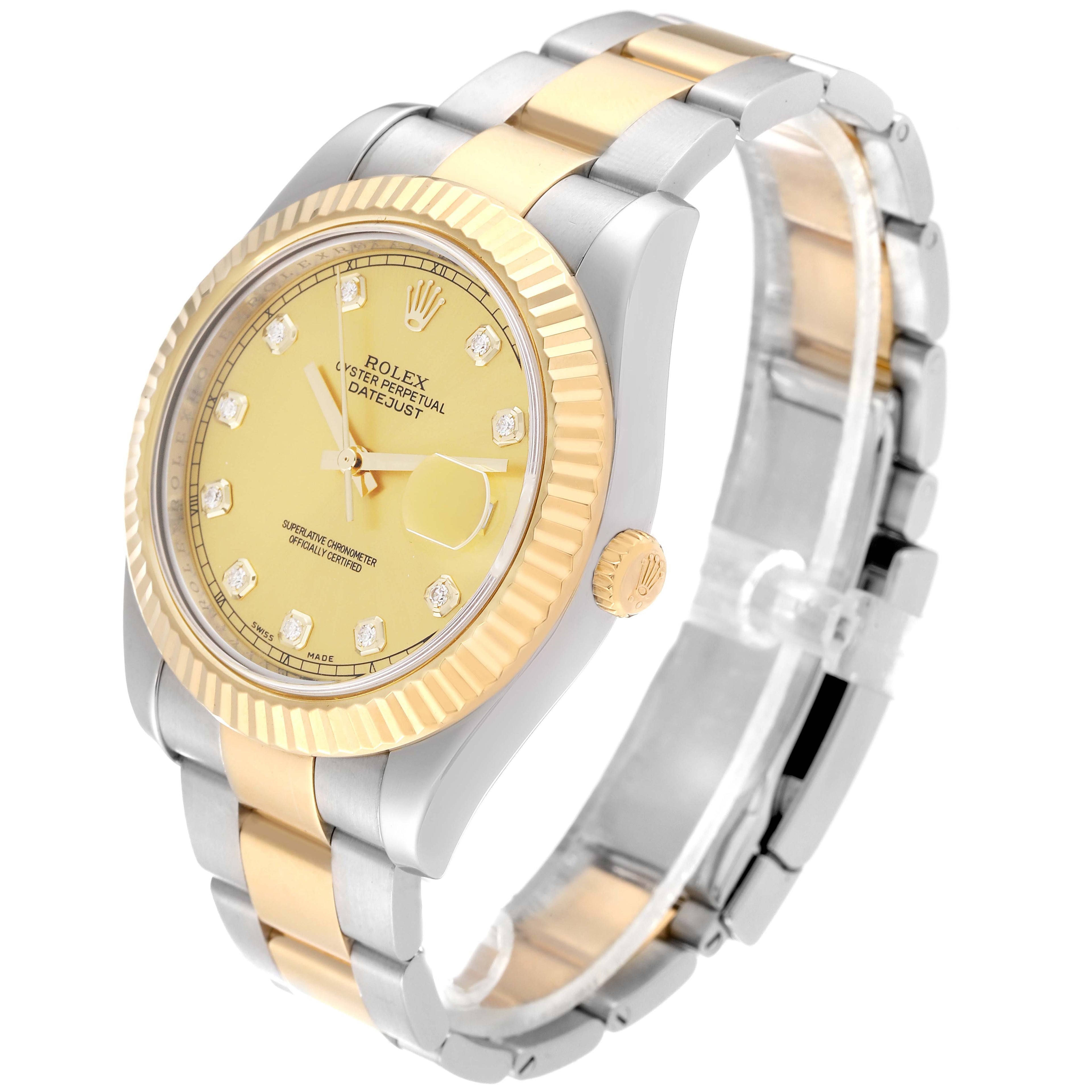 Datejust II Steel Yellow Gold Diamond Mens Watch 116333 Box Card 41.0mm